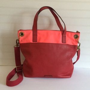Fossil Keely Red Colorblock Tote Crossbody Bag